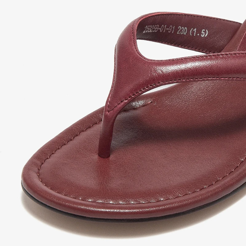 BEAUTODAY Casual Flip Flops Women Sheepskin Leather T-Strap Open Toe Solid Slippers Outdoors Ladies Elavated Retro Shoes 35139 LadyShow.Store