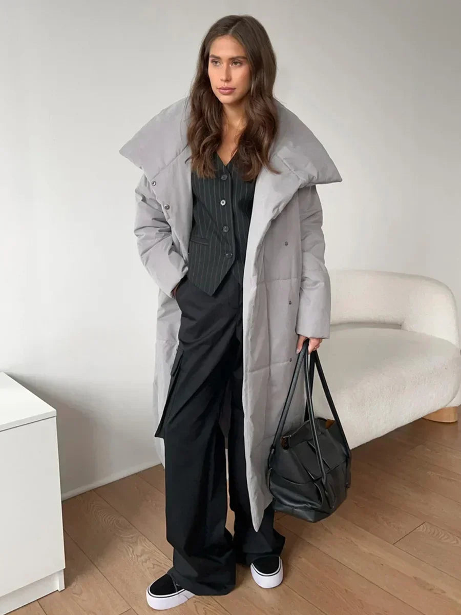 Bornladies Women Loose Quilted Jackets Parkas Winter Coats Oversized Warm Long Belt Puffer Jackets Ladies Cotton Padded Jacket LadyShow.Store
