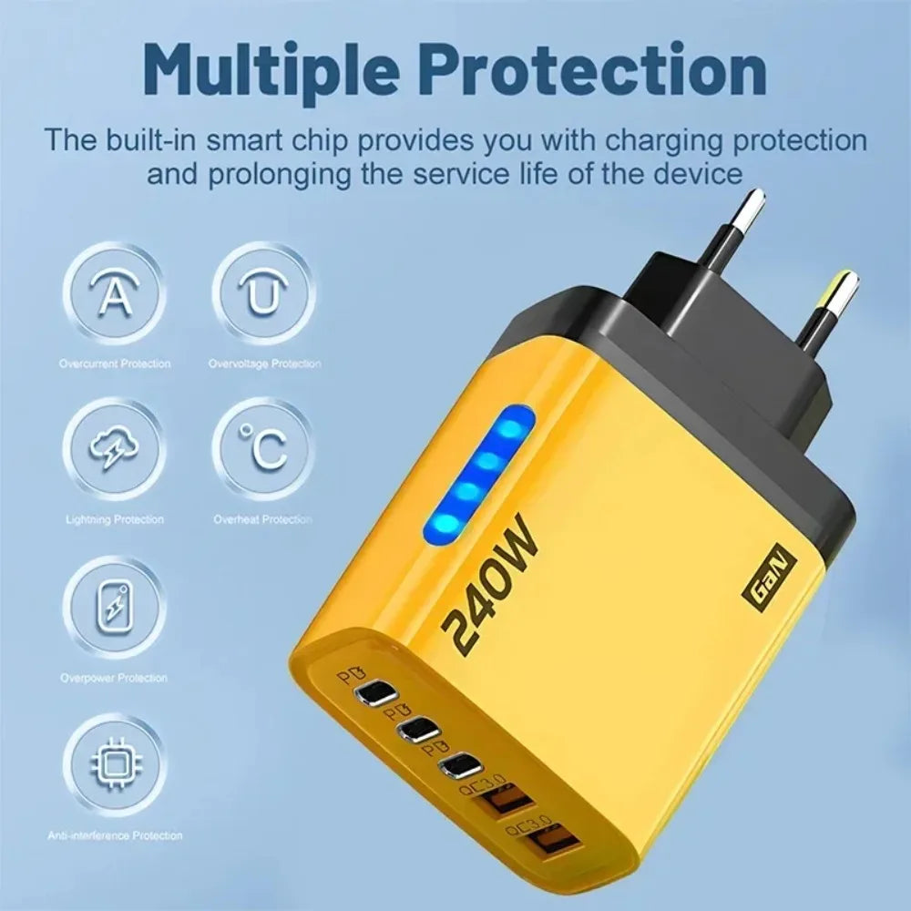 Type C USB 240W Fast Charging Charger GaN USB C Phone Charger Wall Adapter Quick Charge 3.0 With PD Cable For iPhone 17 Samsung Pi-Mart