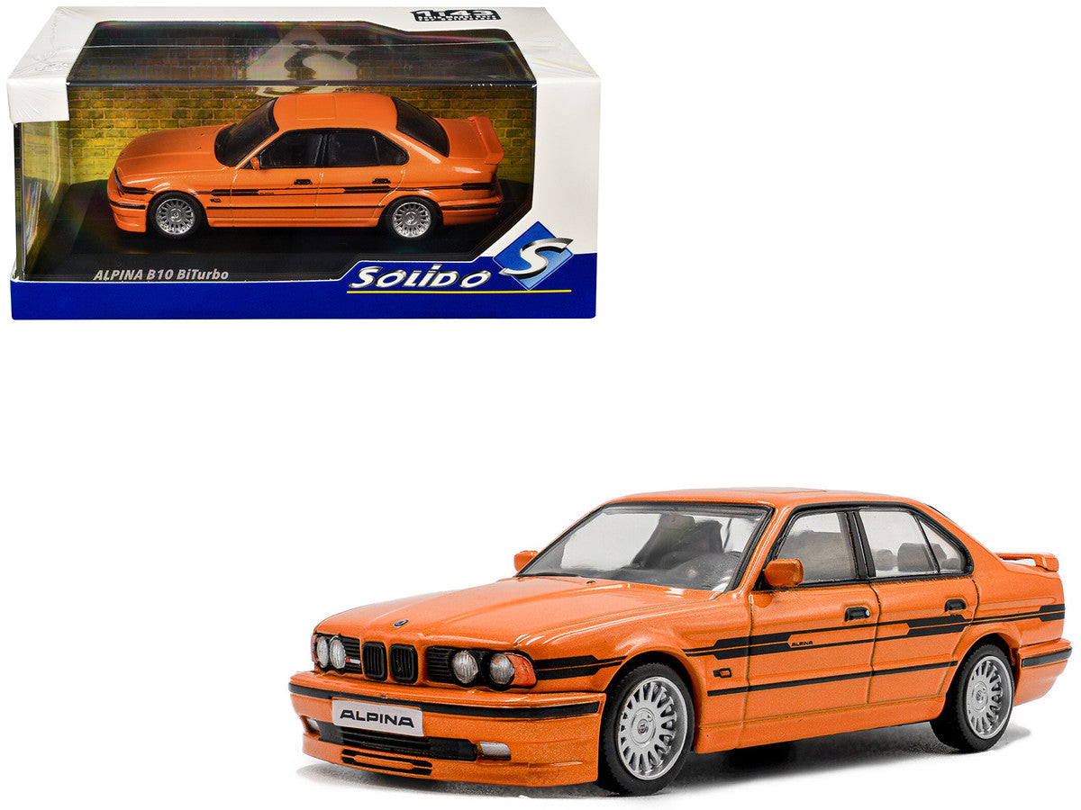 1994 BMW E34 Alpina B10 BiTurbo Orange Metallic with Black Stripes 1/43 Diecast Model Car by Solido LuxuryLifeWay Online Store