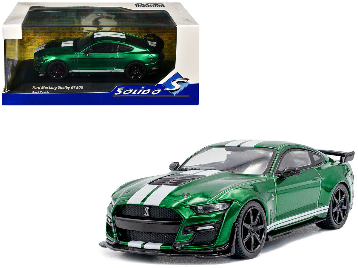 2020 Ford Mustang Shelby GT500 Fast Track Eruption Green Metallic with White Stripes 1/43 Diecast Model Car by Solido LuxuryLifeWay Online Store