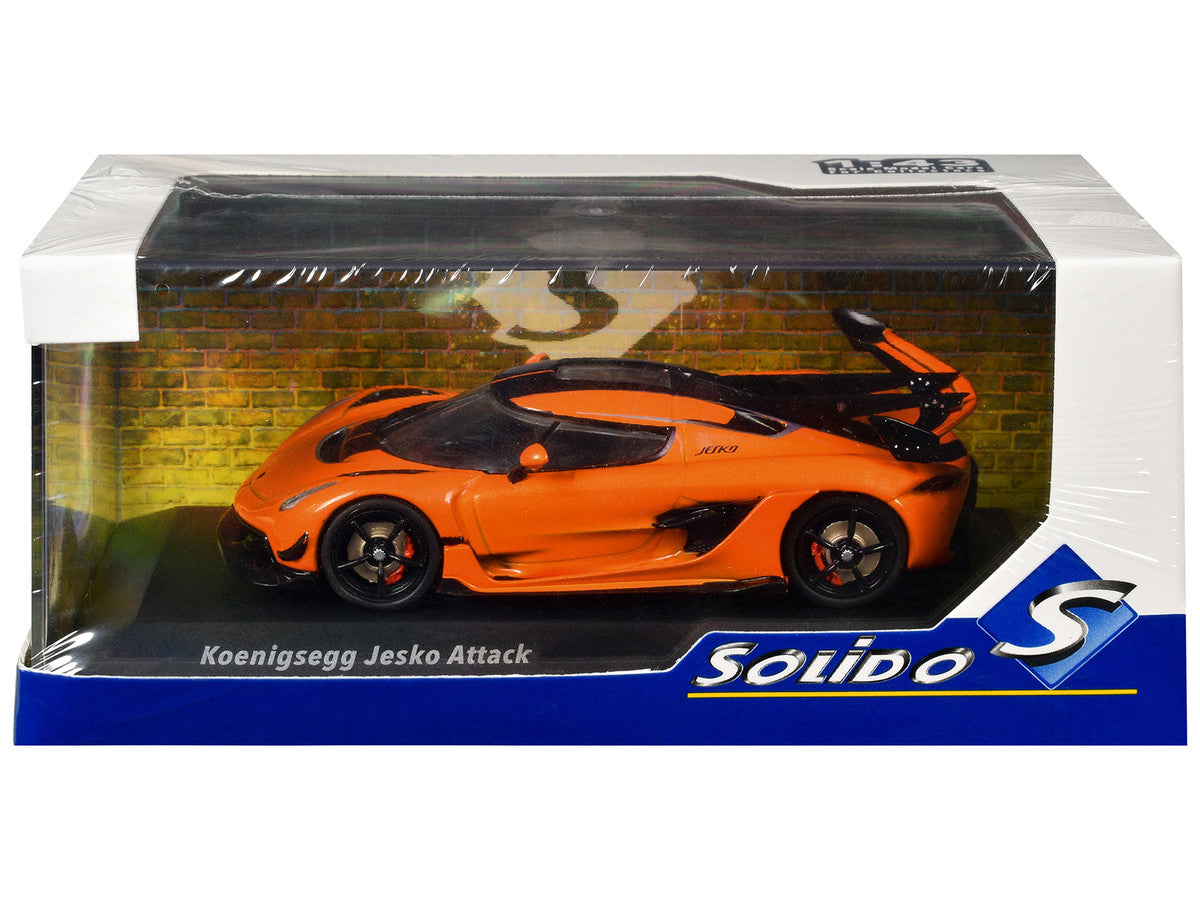 Koenigsegg Jesko Attack Tang Orange Metallic with Black Stripes 1/43 Diecast Model Car by Solido LuxuryLifeWay Online Store