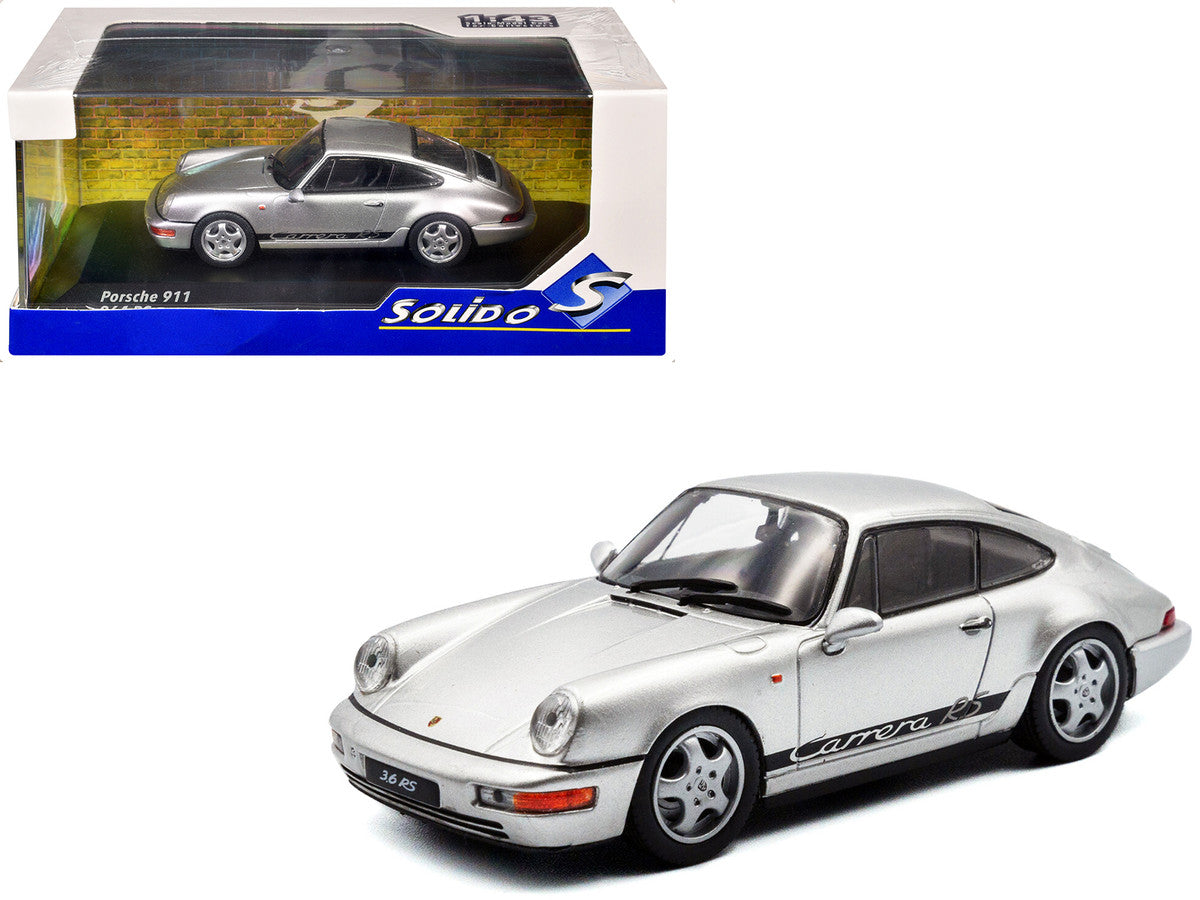 1994 Porsche 911 (964) RS Silver Metallic with Black Stripes 1/43 Diecast Model Car by Solido LuxuryLifeWay Online Store