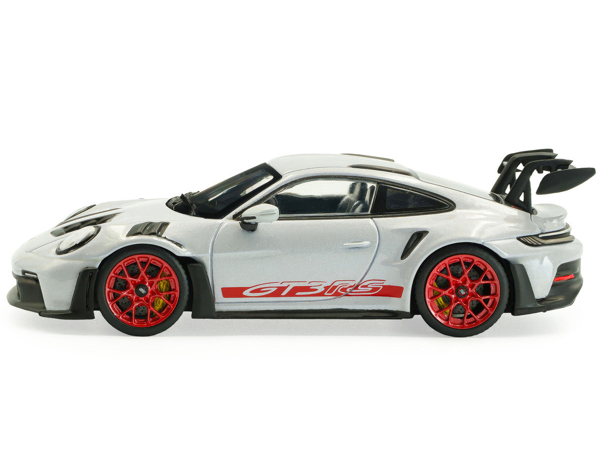 2023 Porsche 911 (992) GT3 RS Ice Gray Metallic with Pyro Red Stripes 1/43 Diecast Model Car by Solido LuxuryLifeWay Online Store