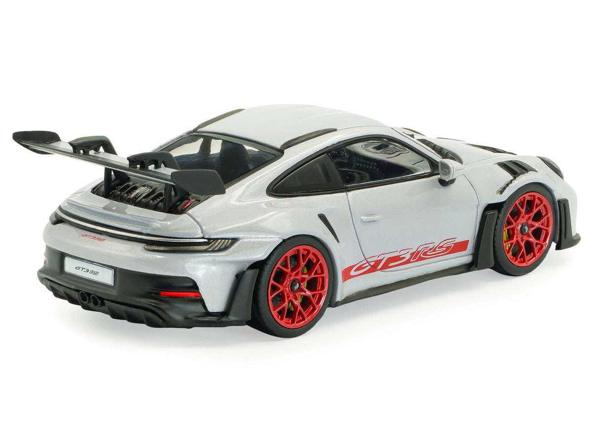 2023 Porsche 911 (992) GT3 RS Ice Gray Metallic with Pyro Red Stripes 1/43 Diecast Model Car by Solido LuxuryLifeWay Online Store