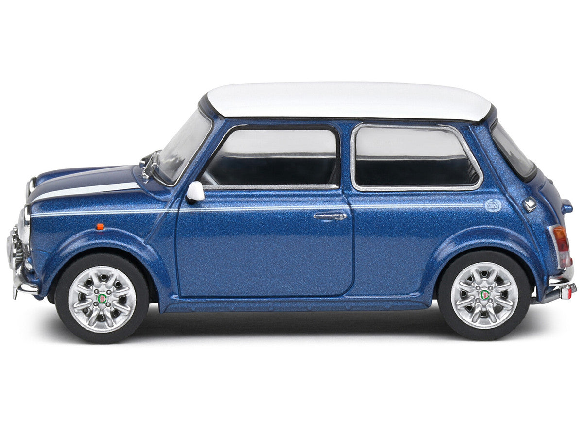 1994 Mini Cooper Sport Tahiti Blue Metallic with White Top and Stripes 1/43 Diecast Model Car by Solido LuxuryLifeWay Online Store