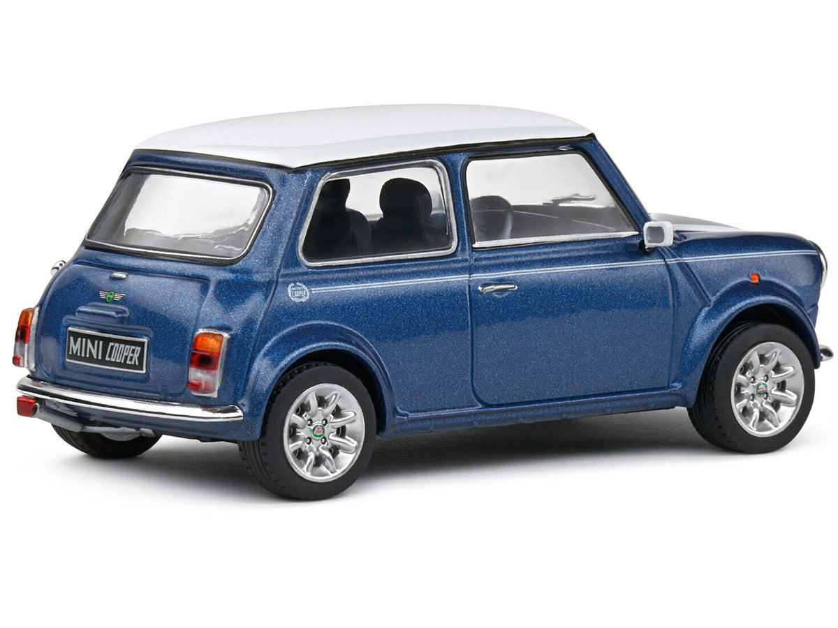 1994 Mini Cooper Sport Tahiti Blue Metallic with White Top and Stripes 1/43 Diecast Model Car by Solido LuxuryLifeWay Online Store