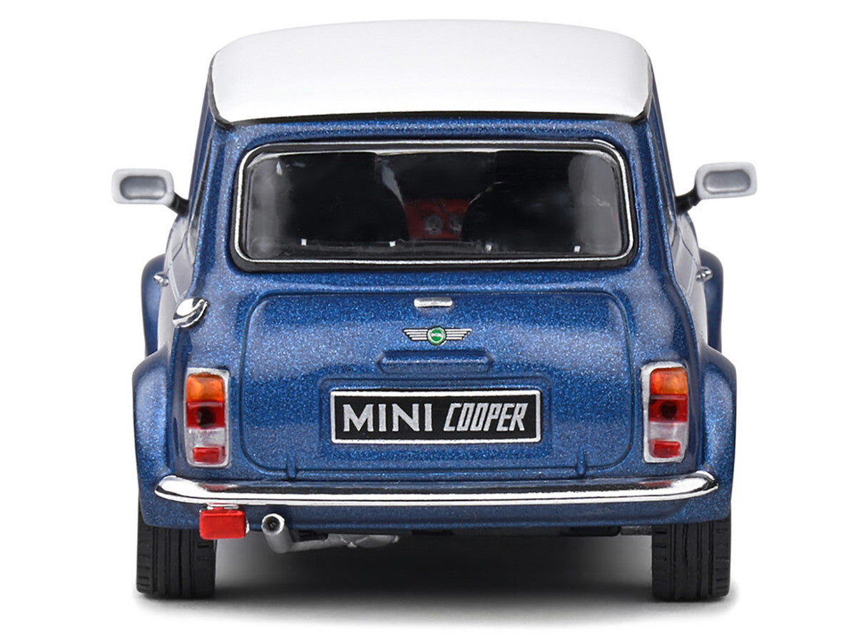 1994 Mini Cooper Sport Tahiti Blue Metallic with White Top and Stripes 1/43 Diecast Model Car by Solido LuxuryLifeWay Online Store