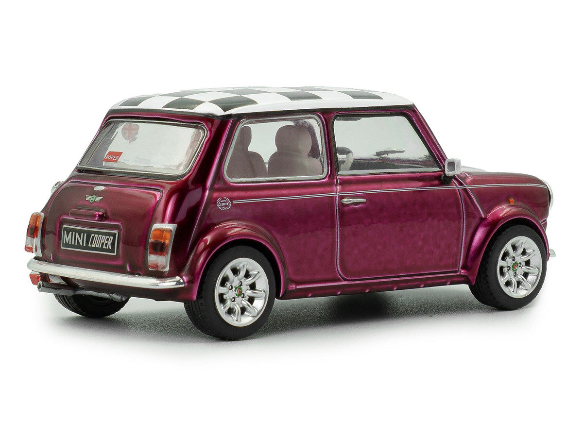 1997 Mini Cooper Sport Purple Metallic with White Stripes and Checkered Top 1/43 Diecast Model Car by Solido LuxuryLifeWay Online Store