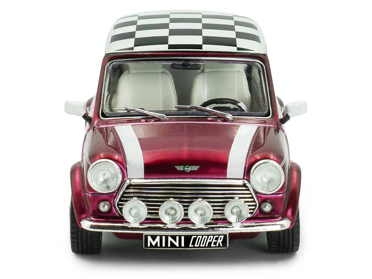 1997 Mini Cooper Sport Purple Metallic with White Stripes and Checkered Top 1/43 Diecast Model Car by Solido LuxuryLifeWay Online Store