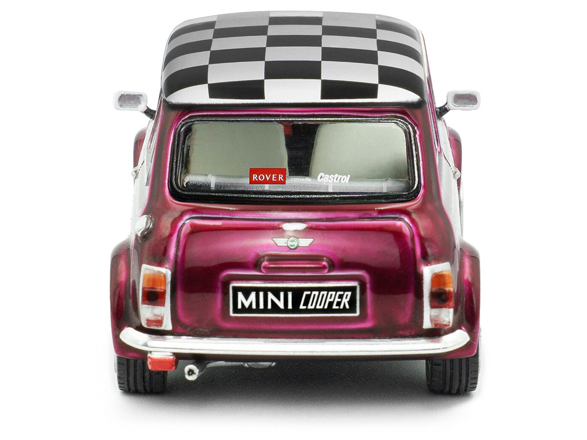 1997 Mini Cooper Sport Purple Metallic with White Stripes and Checkered Top 1/43 Diecast Model Car by Solido LuxuryLifeWay Online Store