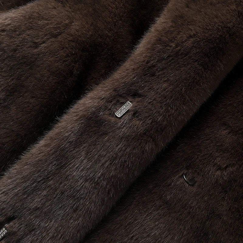 Neo Mint 2024 Winter Luxury Faux Mink Fur Coat Women Iconic Brand Long Outerwear Jacket Crystal Hooks Street Style Warm Overcoat LadyShow.Store