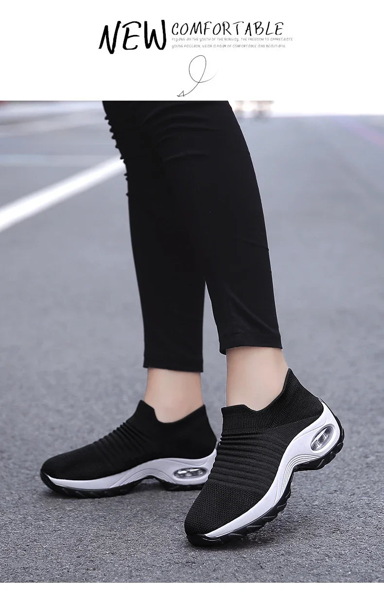 Women Sneakers Summer Fashion Black Sports Casual Shoes Breathable Mesh Lightweight Air Cushion Non-Slip Running Shoe Zapatillas Pi-Mart