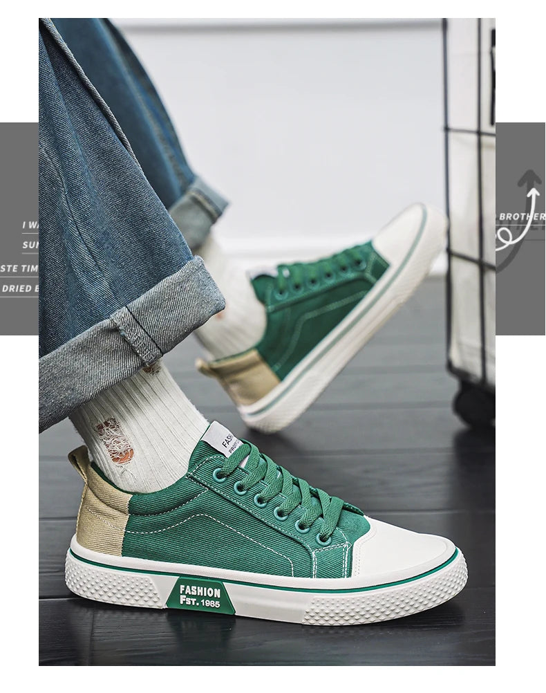 Canvas shoes four seasons men's casual shoes students flat shoes fashion soft-sole outdoor walking shoes youth Joker board shoes Pi-Mart