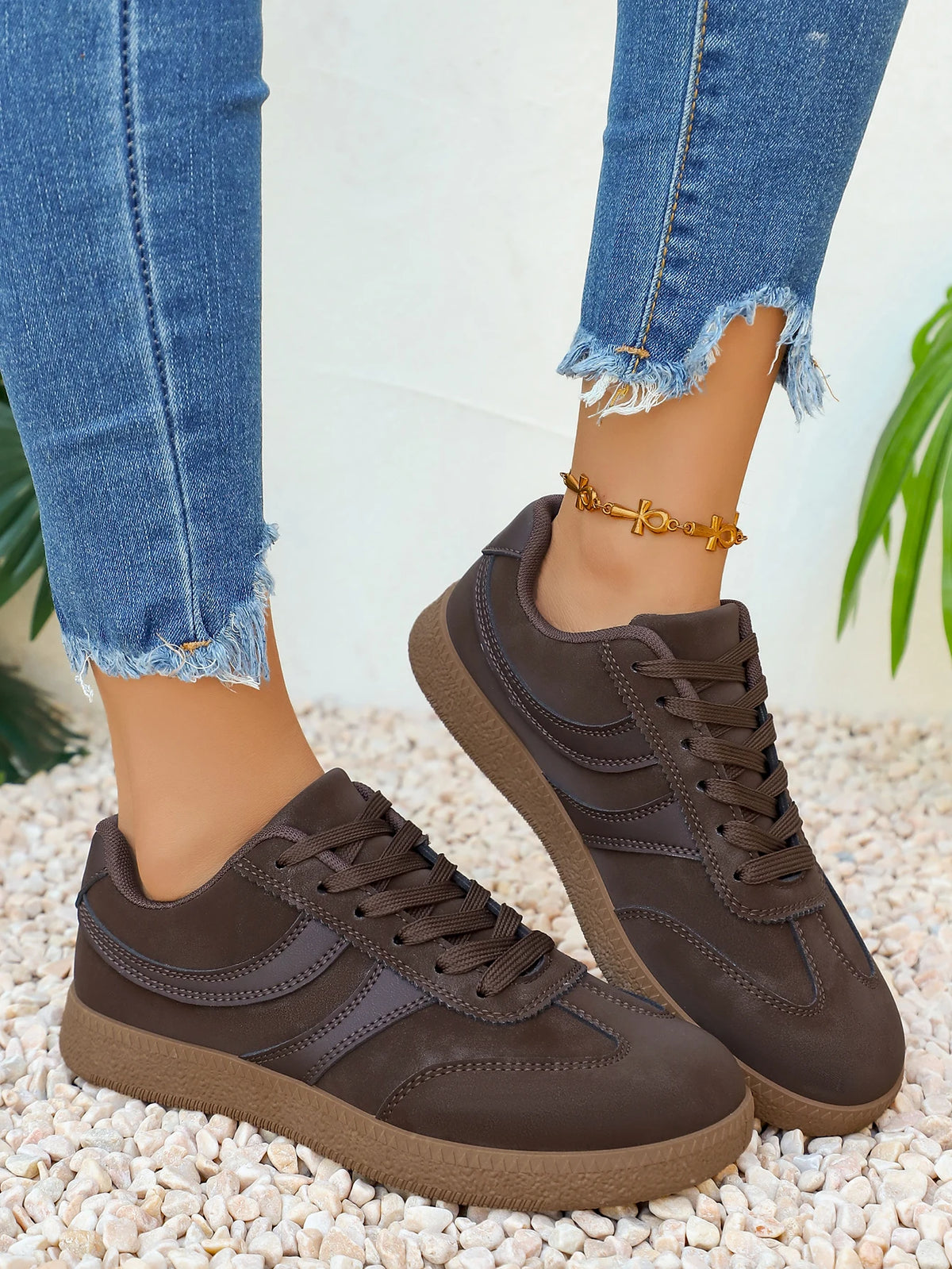 Retro Brown Platform Sneakers Women 2026 Flat Trend German Training Shoes Woman Plus Size 43 Non-slip Thick Sole Vulcanize Shoes Pi-Mart