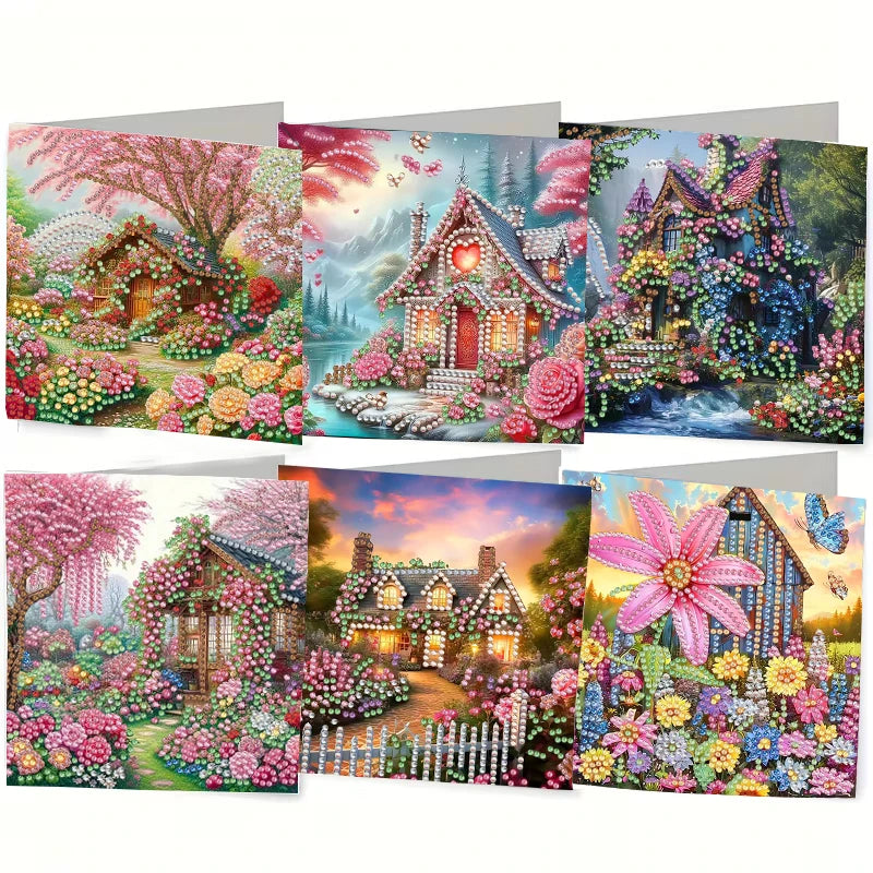 6-Piece/Set DIY Diamond Painting Kit Birthday Card Kit, Unique Flower Pattern Design, Rhinestone Diamond Painting Art Mosaic Pos Pi-Mart