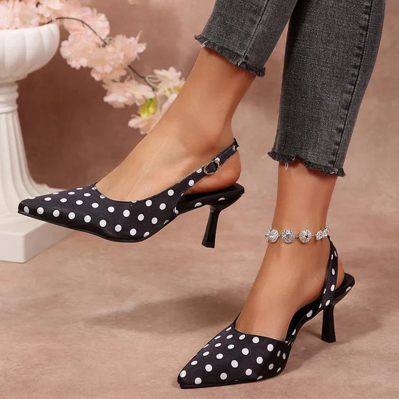 Vintage Polka Pot Pointed Toe Pumps Women Banquet Stiletto High Heel Shoes for Woman Adjustable Buckle Strap Chic Summer Shoes LadyShow.Store