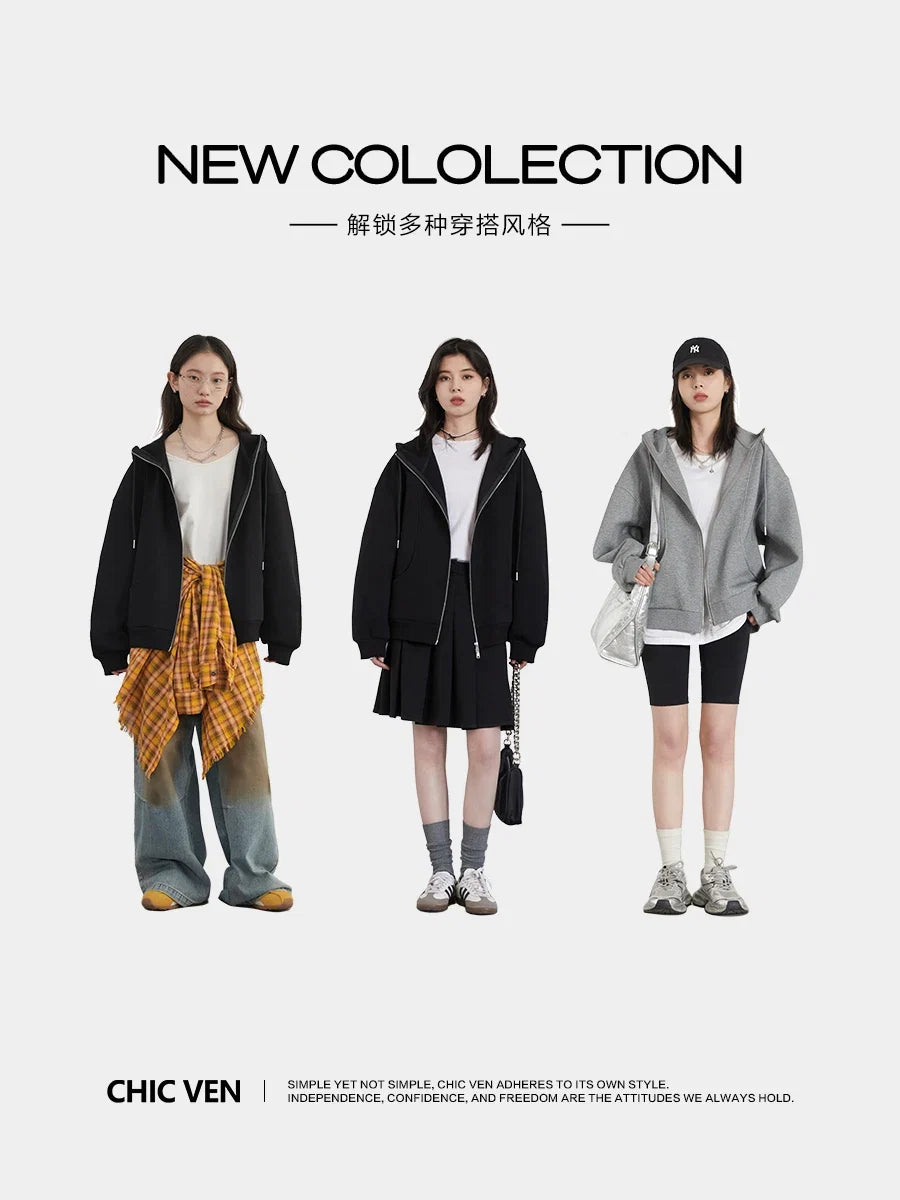 CHIC VEN Women Sweatshirts Loose New Drawstring Hooded Female Jacket BF Style Woman Sports Coat Spring Autumn 2025 LadyShow.Store