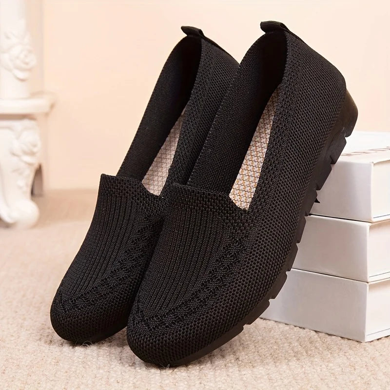 Women's Solid Color Knit Loafers Lightweight Anti Slip Flat Shoes for Casual Wear LadyShow.Store
