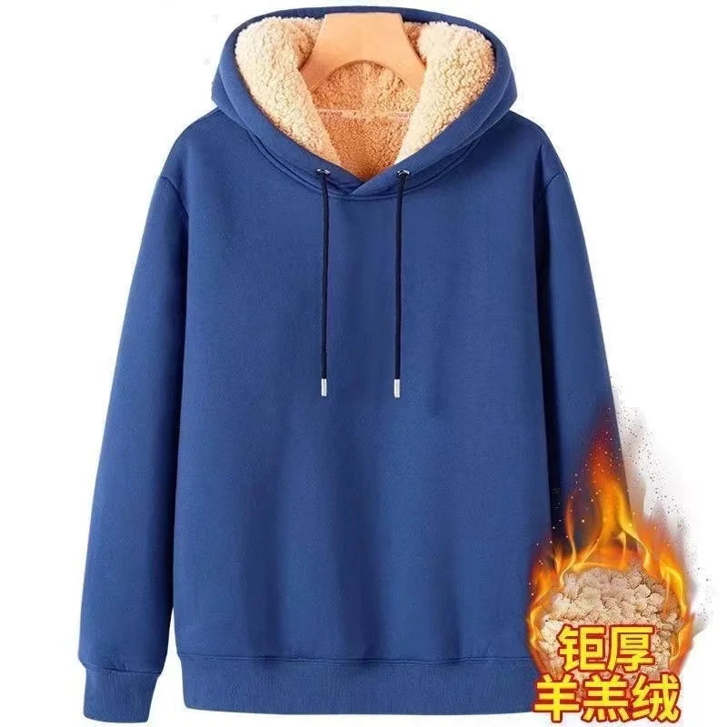 2024 Autumn and Winter New Hooded Lamb Fleece Hoodie Solid Color with Thick Fleece for Men and Women, Warm and Casual Versatile Pi-Mart