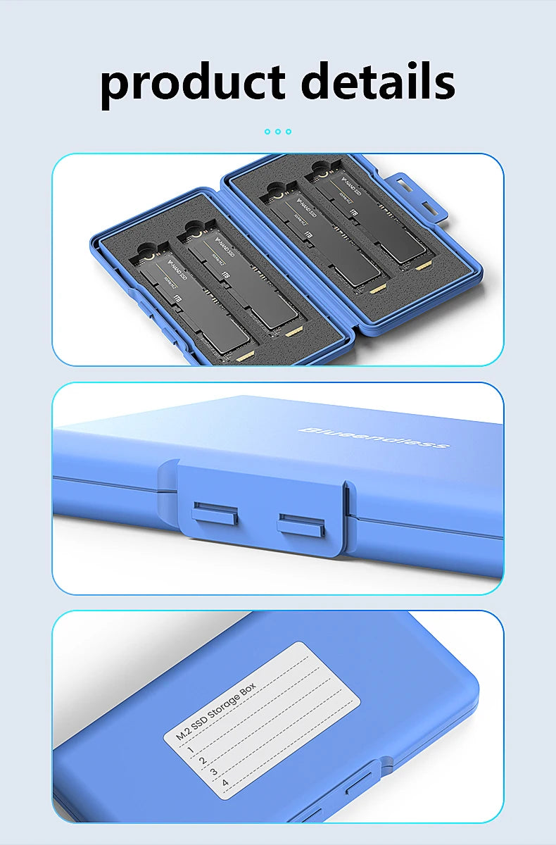 4-Slot M.2 SSD Case Storage Case 2280 SSD Enclosure Bag for SSD Case SATA NVme Hard Disk Box for SSD Shockproof Portable Box Pi-Mart