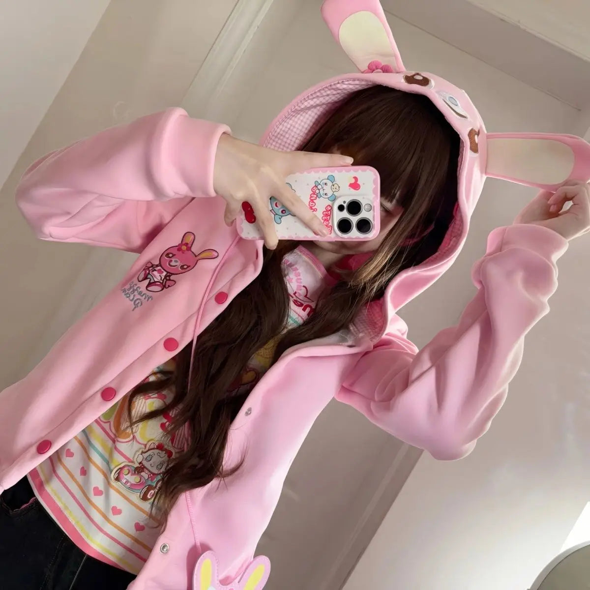 Harajuku Sweet Long Sleeve Hoodie Women Casual Cartoon Print Japan Style Kawaii Hooded Sweatershirt Bodycone All Season LadyShow.Store