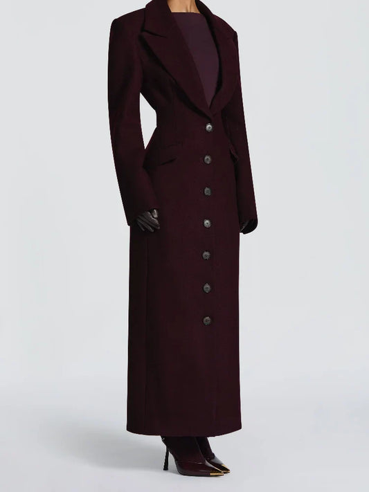 Women's Long Coat Slim V Neck Single Breasted Overcoats Shoulder Pad Maxi Jackets with Belt 2025 New Winter Lady Commute Outwear LadyShow.Store
