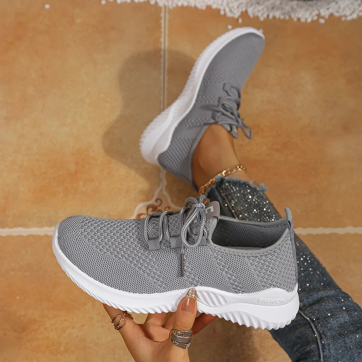 Women's Shoes Ladies Outdoor Casual Sneakers Breathable Knit Upper Lightweight Comfortable Anti Slip Soft Walking Shoes LadyShow.Store