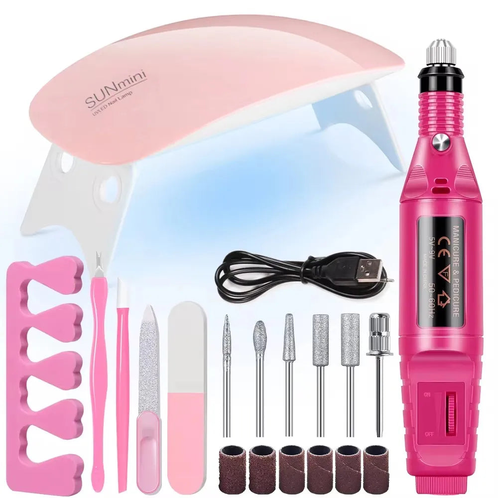 LINMANDA Manicure Set USB Electric Nail Drill Polish File Kit With LED Lamp Handheld Pen Sander Polishing Block Manicure Tools Tri Light Beauty