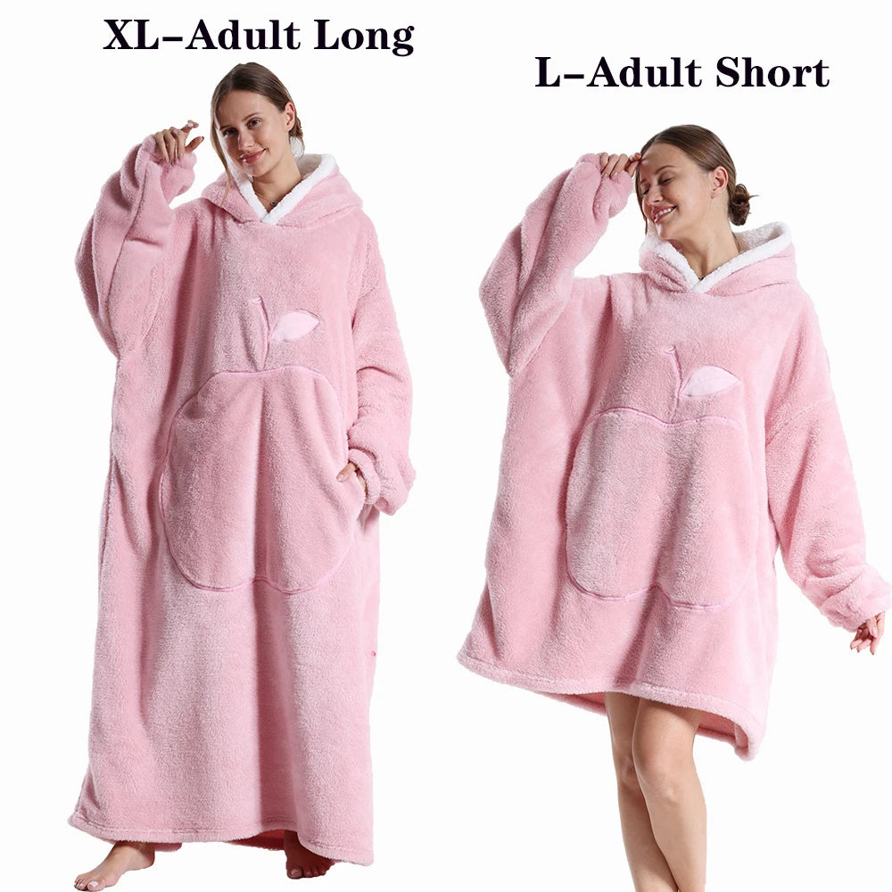 Women Plush Fleece Blanket Men Warm Thick Hoodies Adult Giant TV Blanlets with Sleeves Super Long Cold-proof Homewear Pajamas Pi-Mart