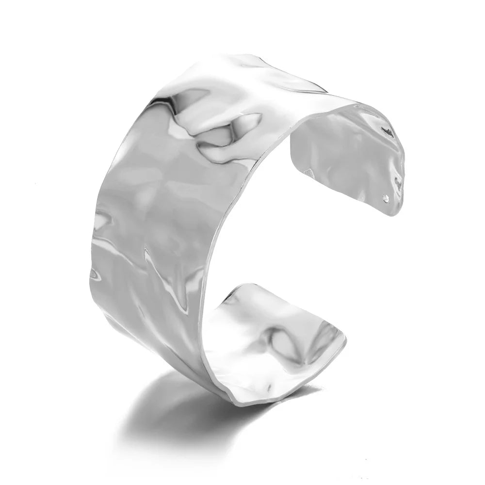 Exquisite Classic Bump Pattern Openning Bangles Bracelet For Women Cuff Bracelet Gold Color Stainless Steel Hand Ornament Gift Pi-Mart