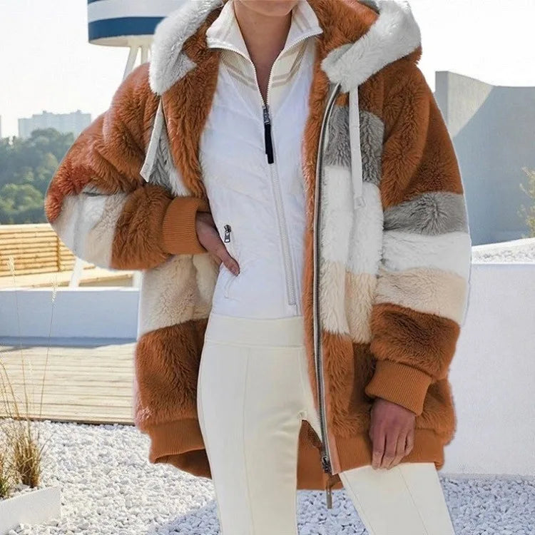 Oversized Jacket for Women 2023 New Autumn Winter Warm Plush Pocket Hooded Streetwear Loose Lady Outerwear Coat Roupas Feminina LadyShow.Store