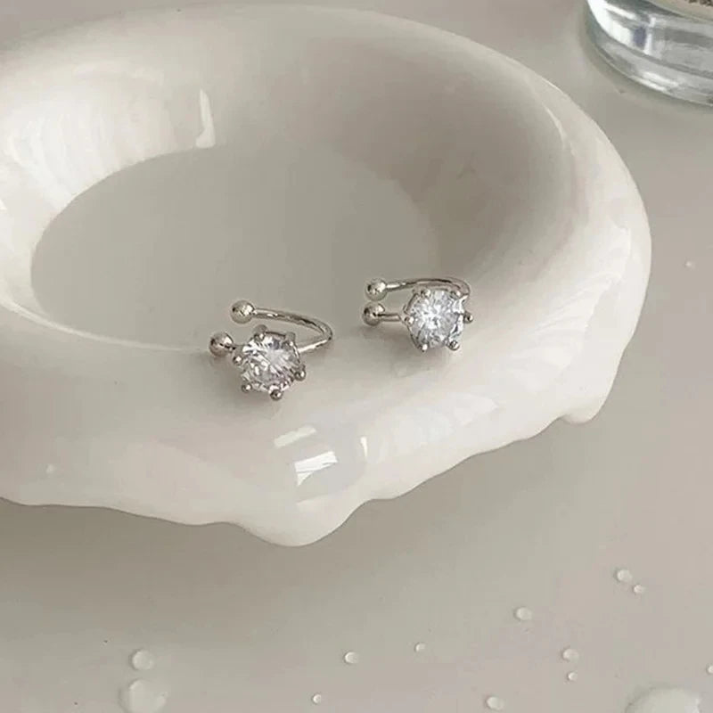 2Pc New Shiny Zircon Clip Earrings Adjustable Non Piercing Ear Clips for Women Daily Wear Party Banquet Jewelry Gift New Fashion Pi-Mart