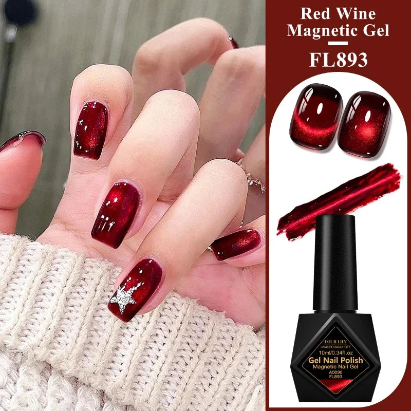 10ml Red Wine Cat Magnetic Gel Nail Polish Glitter Semi Permanant Soak Off UV LED Gel Varnish For Manicure DIY Nail Supplies Tri Light Beauty