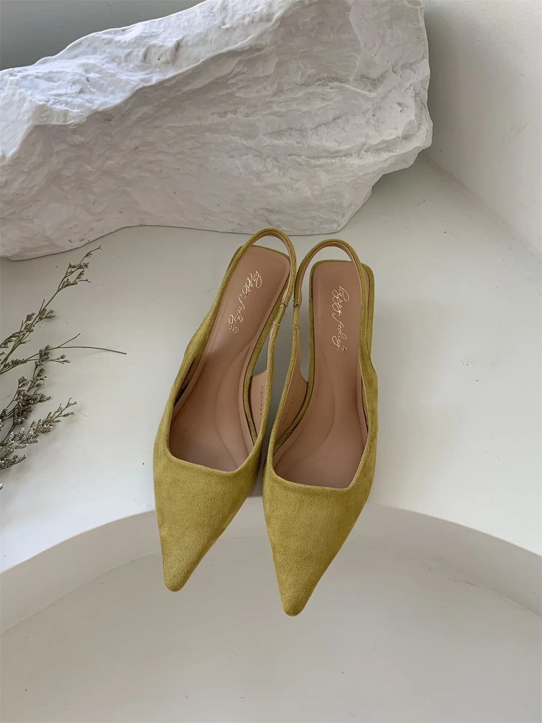 Bailamos Women Sandals Pointed Toe Elegant Low-heel Shoes Summer Fashion Slingback Woman Mules Shoes Pumps Dress Shoes Pi-Mart