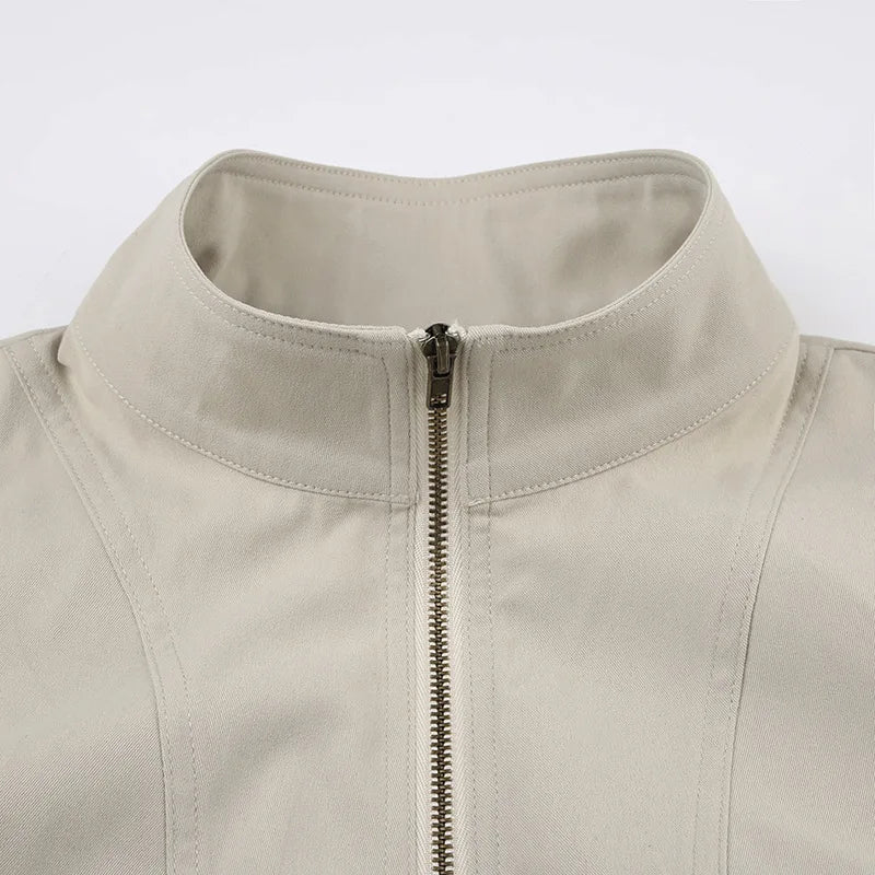 Vintage Cropped Jackets for Women Harajuku Casual Slim Fit Zipper Coat Y2K Streetwear Long Sleeve Outerwear Autumn LadyShow.Store