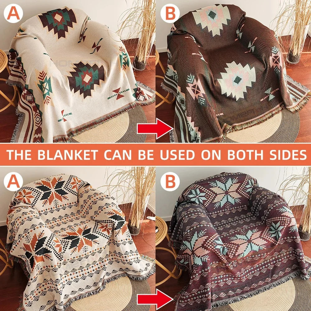 Aztec Blanket Oversized Boho Throw Blanket with Fringe Southwestern Geometric Tapestry Vintage Woven Throw Blankets Double-S Pi-Mart