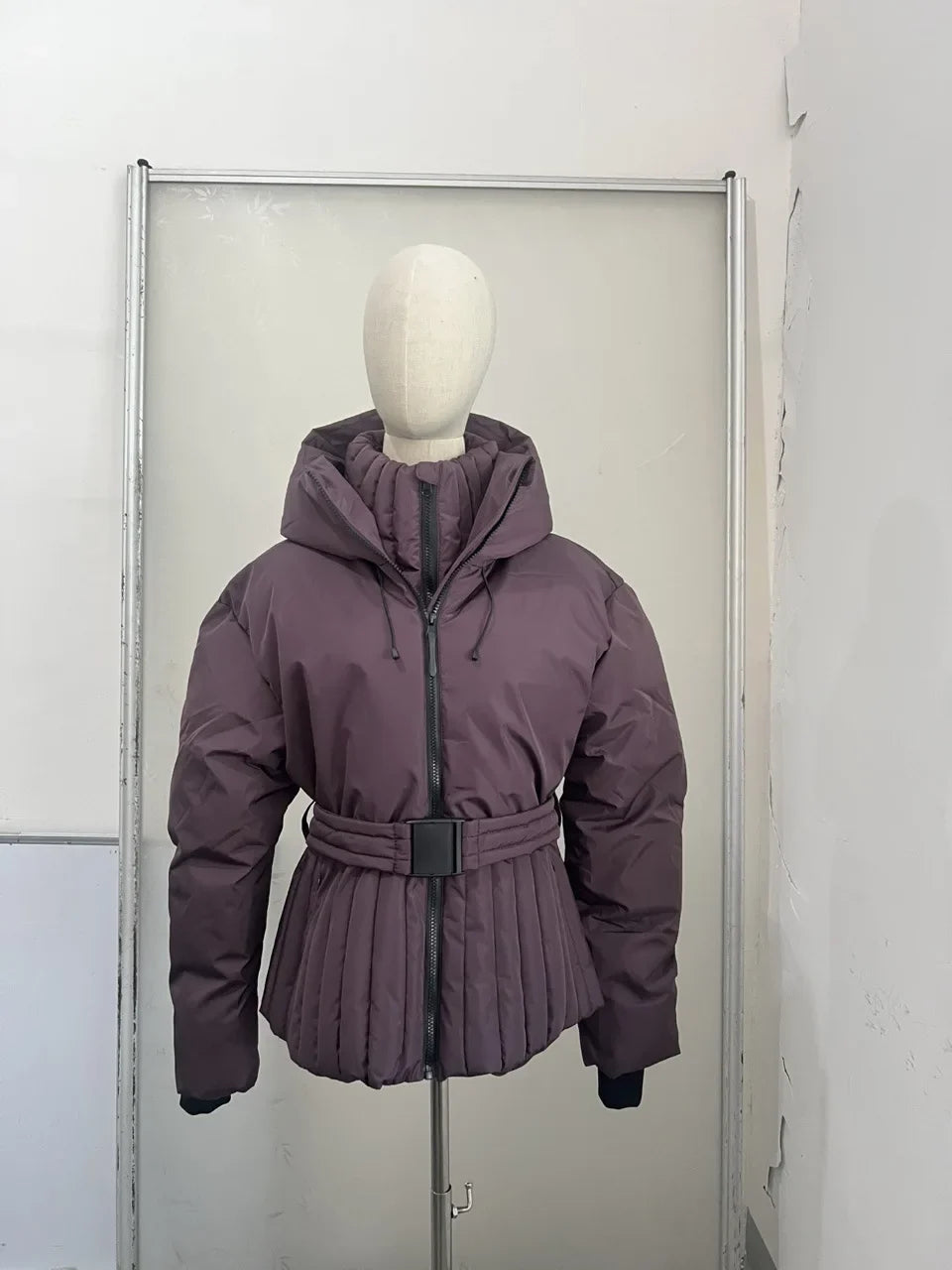 Belted Chic Hooded Cotton Coat Women Casual Full Sleeve Stand Collar Zipper Short Skiwear  Lady Winter Sport Puffer Jacket LadyShow.Store