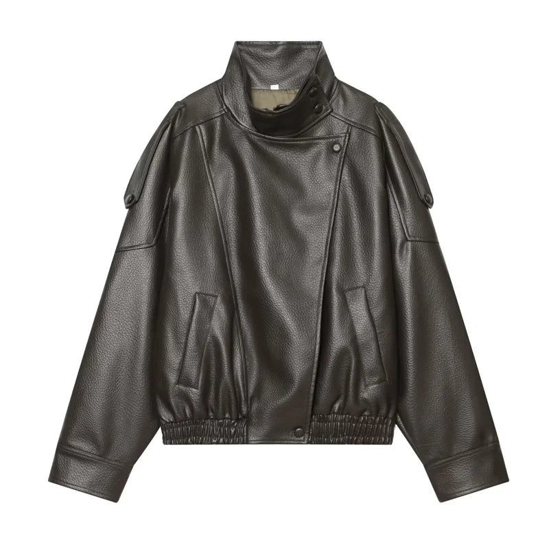 Women's Faux Leather Jacket New Fashion Long Sleeve Versatile Jacket Personality Chic Women Coat Autumn Winter Ladies Outerwear LadyShow.Store