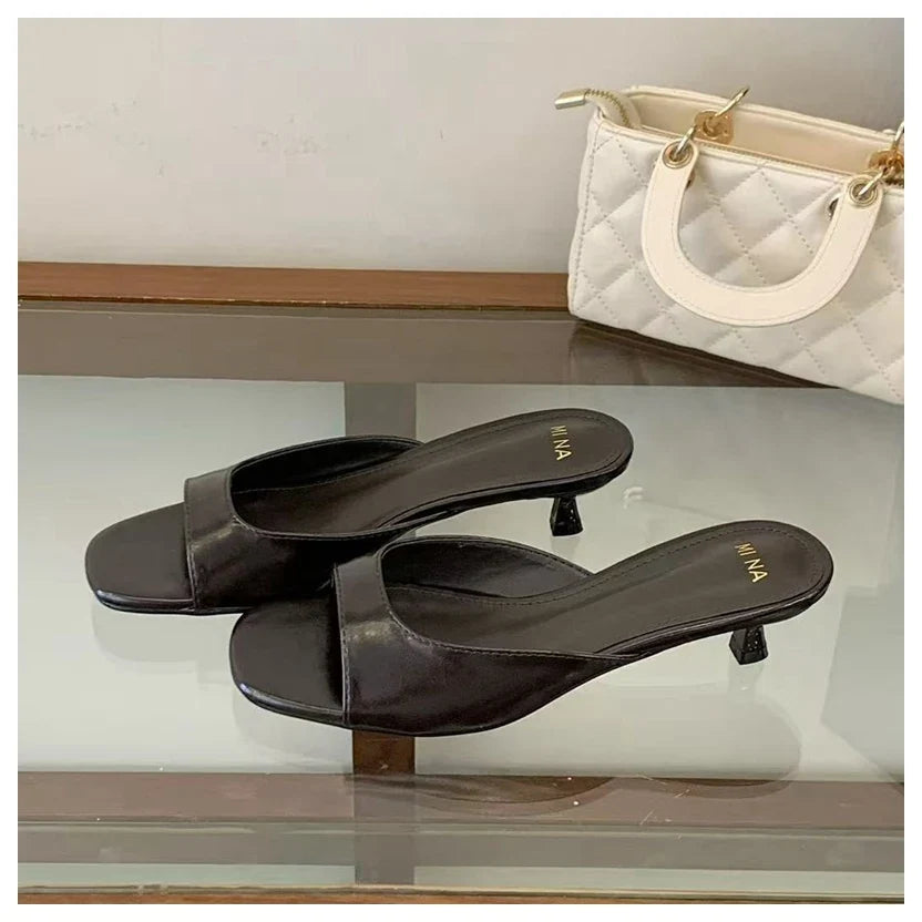 2026 Fashion Sexy Thin High Heels Slides Women Open Toe Pumps Slip Sandal Female Slippers Mule Patent Leather Outdoor Flip Flops LadyShow.Store