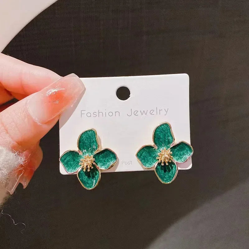 New Fashion Sweet Design Spring/Summer Blue Pink Enamel Flower Light Luxury High End Earrings Party Gifts for Women Jewelry Pi-Mart