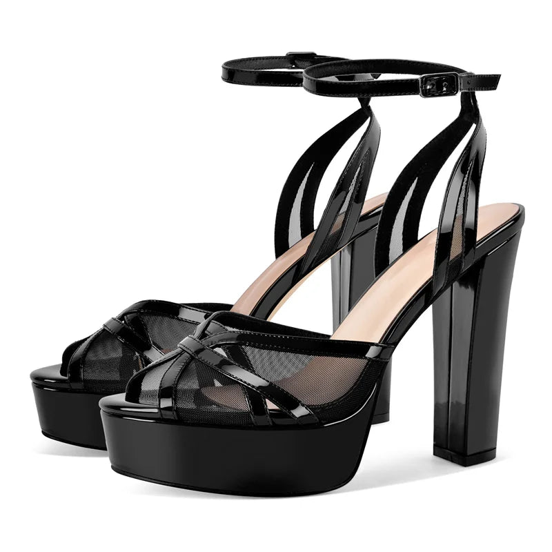 Onlymaker Women Peep Toe Mesh Platform Sandals Chuny High Heel Party Evening Dress Sandals Pi-Mart