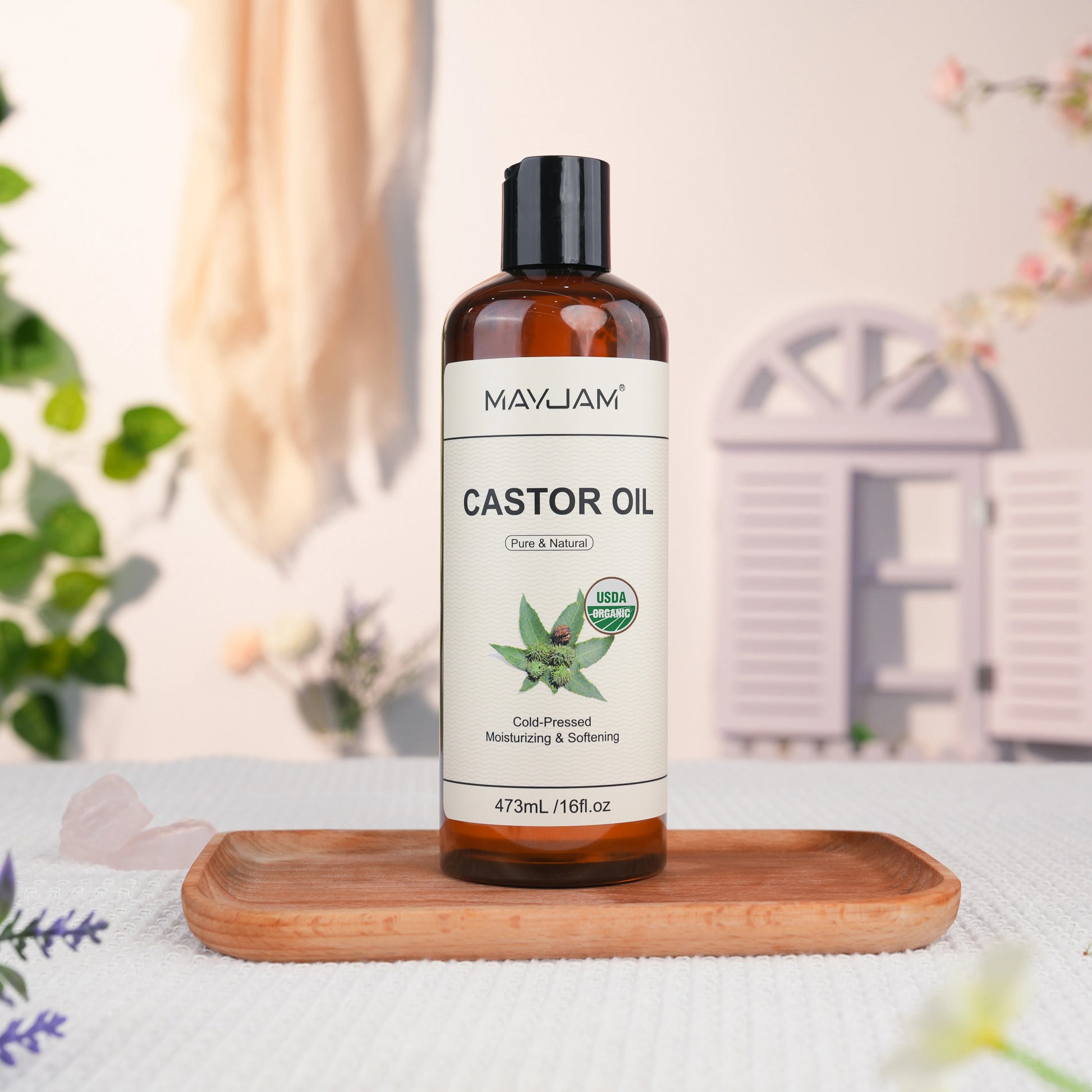Organic Castor Oil Cold Pressed Massage Body Moisturizes Skin Nourish Hair 16fl.oz Pure Natural Carrier Oil for Eyelash Nail Pi-Mart