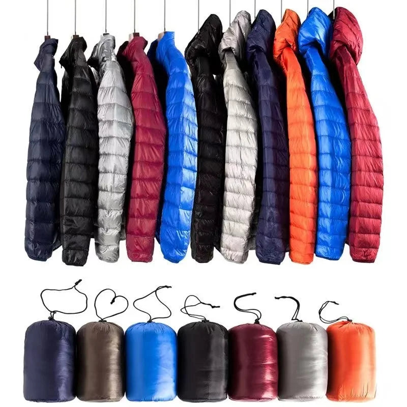 0-10℃ Men's Winter Jacket Ultra Light Duck Down Jackets Portable Hooded Puffer Feather Thin Parkas Windproof Outerwear Coat 5XL LadyShow.Store