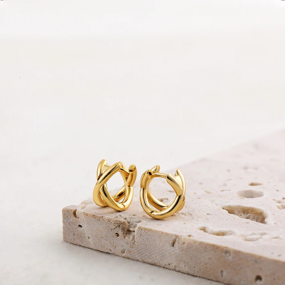 Criss-cross Gold Silver Colors Tiny HuggieHoop Earrings for Women Mini Small Ear Buckle Cartilage Piercing Earrings Punk Jewelry Pi-Mart