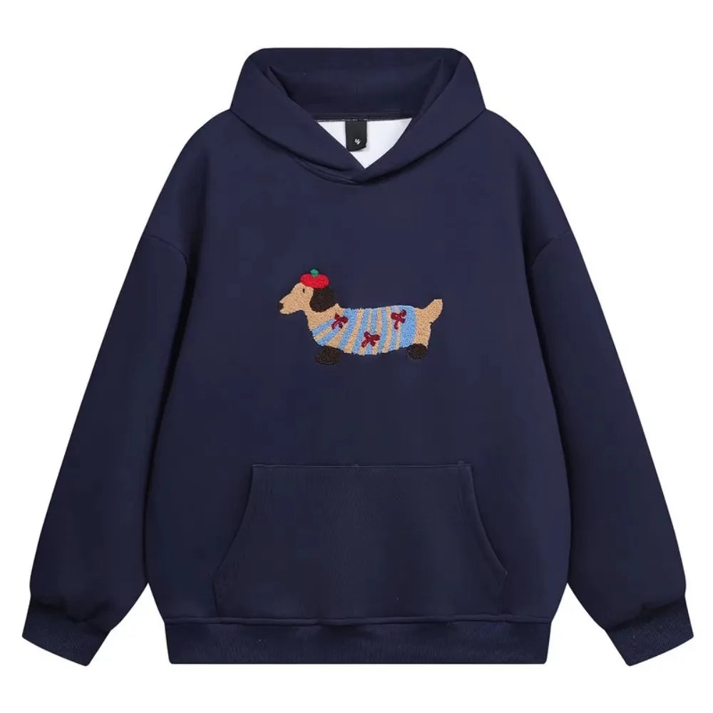 Unisex Hooded Sweatshirt Chinese Style Printed Loose Fit Couple Top Autumn Winter Casual Streetwear Minimalist Pullover Pi-Mart