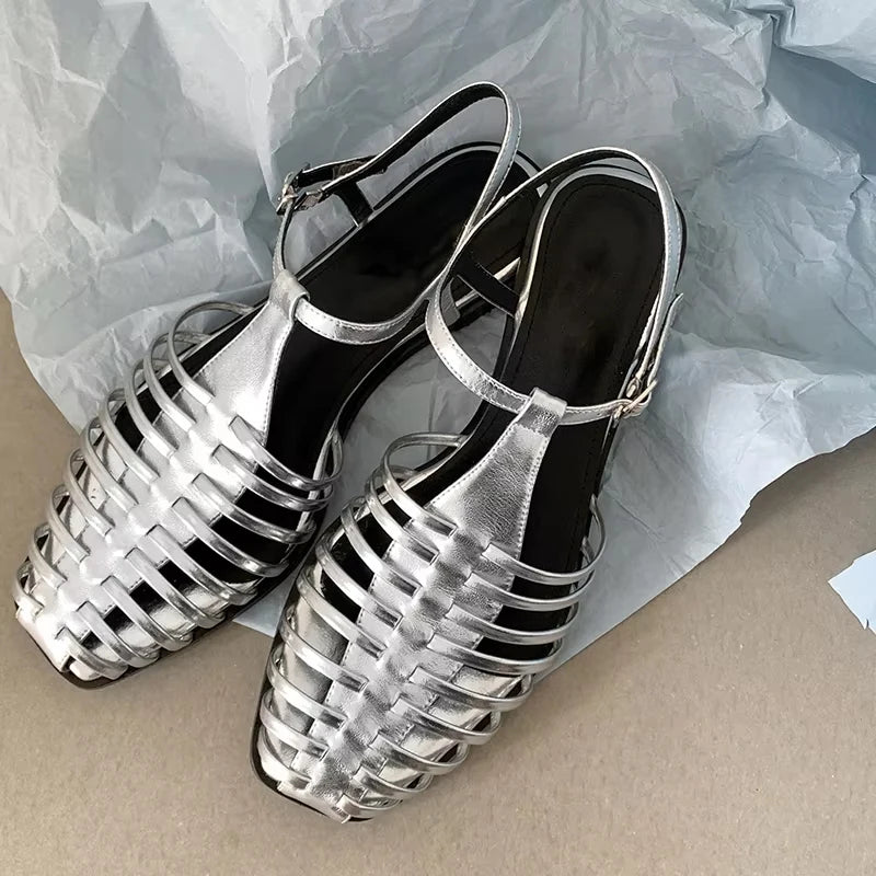 JOZHAMTA Size 34-43 Women Flats Sandals  Fashion Summer Shoes Real Leather Casual Sexy Round Toe Party Daily Dress Sandals Pi-Mart