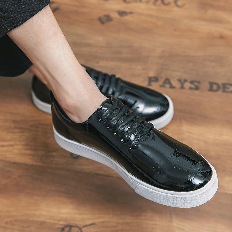 Spring Autumn Leather Shoes High Quality Patent Leather Casual Shoes Lace Up Sneakers Green Fashion Sole Designer Leather Shoes Pi-Mart