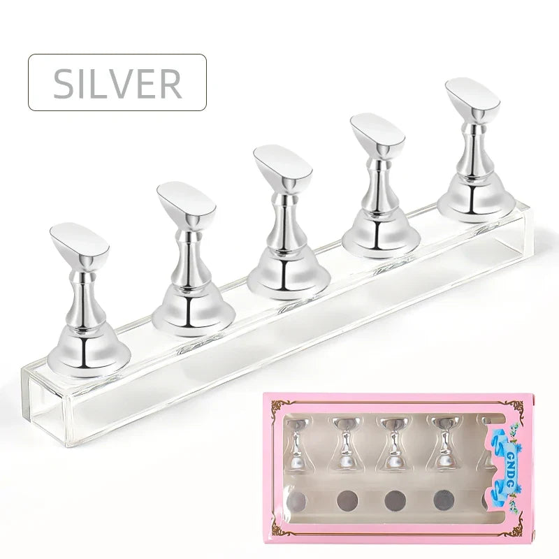 5pcs Chess Magnetic Nail Holder Acrylic Nail Tips Practice Display Stand Showing Shelf Gel Polish Display Stand Manicure Tools Tri Light Beauty