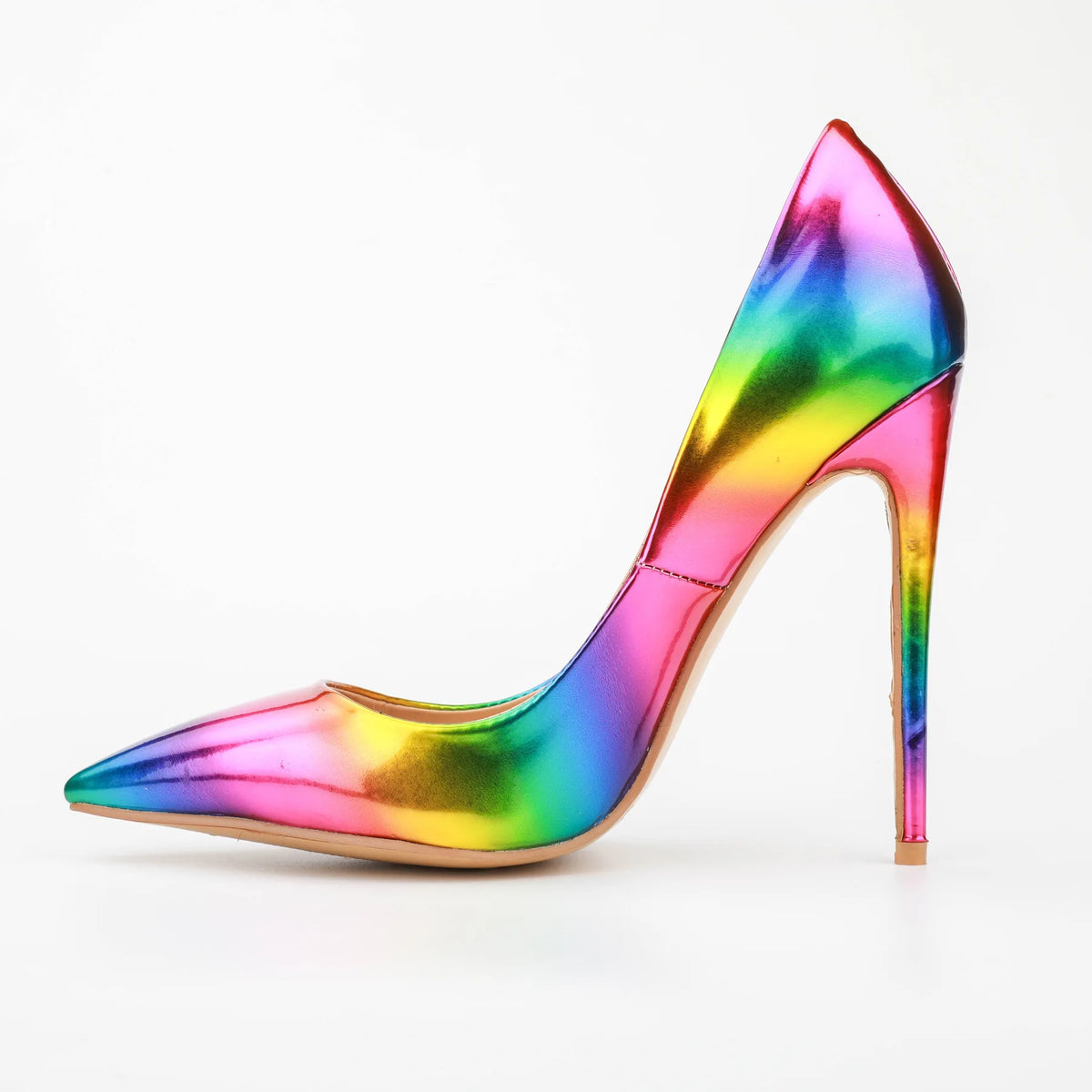 Brand Women High Heels 8-12CM Fashion Iridescent Pointed Toe Single Shoes Woman Thin Heel Summer Glossy Colorful Leather Pumps Pi-Mart